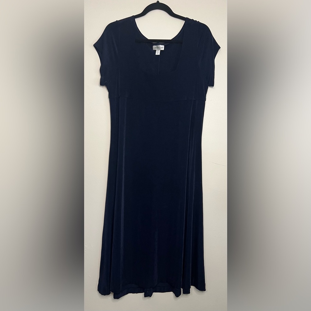 Coldwater Creek Navy Blue Maxi‎ Dress Cap Sleeve Empire waist Size Large travel
